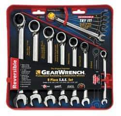 GearWrench - 8 Piece, 5/16" to 3/4", Ratcheting Combination Wrench Set - Inch Measurement Standard, Chrome Finish, Comes in Tray - Top Tool & Supply