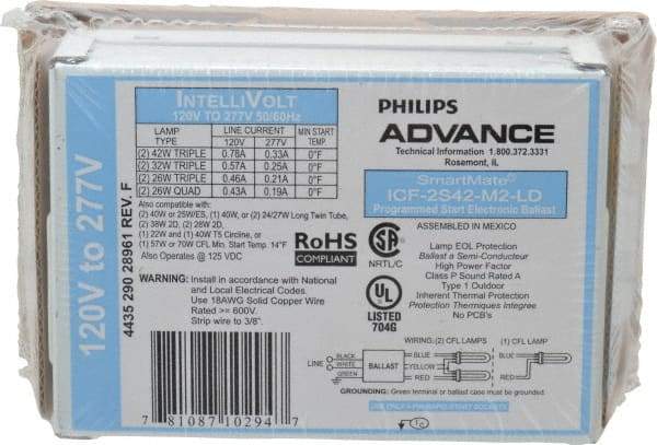 Philips Advance - 1 or 2 Lamp, 120-277 Volt, 0.21 to 0.78 Amp, 0 to 39, 40 to 79 Watt, Programmed Start, Electronic, Nondimmable Fluorescent Ballast - 0.80, 0.85, 0.93, 0.94, 0.95, 0.96, 0.97, 0.98, 1.00 Ballast Factor - Top Tool & Supply