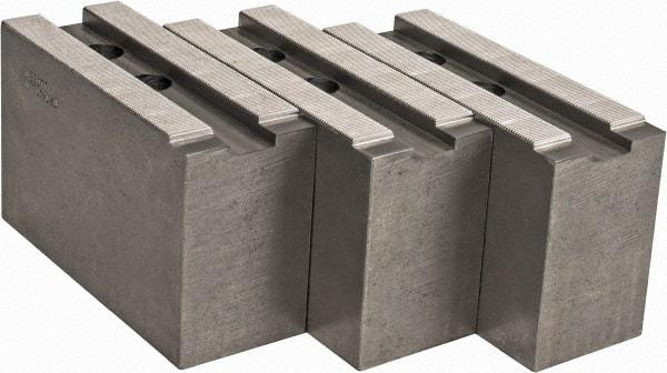 Abbott Workholding Products - 15 to 18" Chuck Capacity, 1.5mm x 60° Serrated Attachment, Square Soft Lathe Chuck Jaw - 3 Jaws, Steel, 1.6929" Btw Mount Hole Ctrs, 6-1/2" Long x 2-1/2" Wide x 4" High, 0.8661" Groove, 0.7874" & 20mm Fastener - Top Tool & Supply