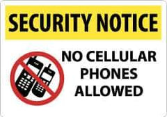 NMC - "Security Notice - No Cellular Phones Allowed", 14" Long x 20" Wide, Rigid Plastic Safety Sign - Rectangle, 0.05" Thick, Use for Security & Admittance - Top Tool & Supply