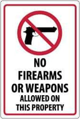 NMC - "No Firearms or Weapons Allowed On This Property", 18" Long x 12" Wide, Pressure-Sensitive Vinyl Safety Sign - Rectangle, 0.004" Thick, Use for Security & Admittance - Top Tool & Supply