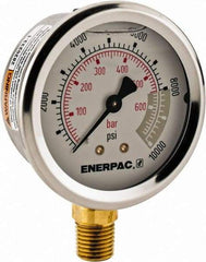 Enerpac - 0 to 10,000 psi Pressure Rating, 1/4 NPTF Gauge Connection, Hydraulic Pressure Liquid Filled Gage - 2-1/2" Face Diam - Top Tool & Supply