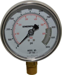 Enerpac - 0 to 10,000 psi Pressure Rating, 1/2 NPTF Gauge Connection, Hydraulic Pressure Dry Gage - 4" Face Diam - Top Tool & Supply