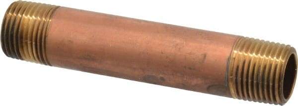 Merit Brass - 4" Long, 1/2" Pipe Threaded Brass Pipe Nipple - BSPT Thread, Red Brass - Top Tool & Supply