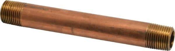 Merit Brass - 6" Long, 1/2" Pipe Threaded Brass Pipe Nipple - BSPT Thread, Red Brass - Top Tool & Supply