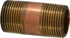 Merit Brass - 2" Long, 3/4" Pipe Threaded Brass Pipe Nipple - BSPT Thread, Red Brass - Top Tool & Supply