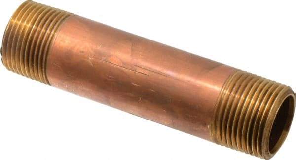 Merit Brass - 4" Long, 3/4" Pipe Threaded Brass Pipe Nipple - BSPT Thread, Red Brass - Top Tool & Supply