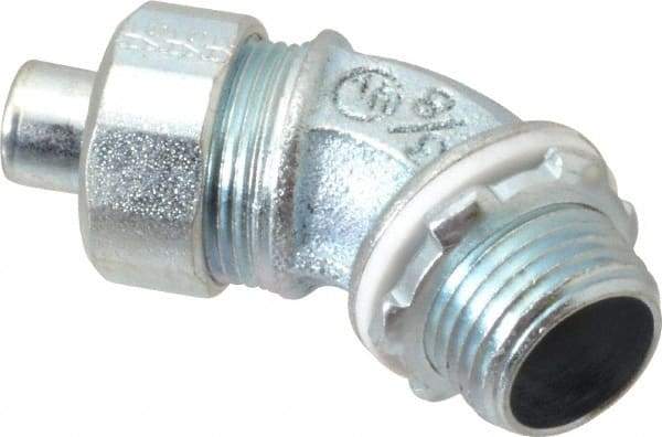 Cooper Crouse-Hinds - 3/8" Trade, Malleable Iron Threaded Angled Liquidtight Conduit Connector - Noninsulated - Top Tool & Supply