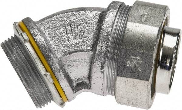 Cooper Crouse-Hinds - 1-1/2" Trade, Malleable Iron Threaded Angled Liquidtight Conduit Connector - Noninsulated - Top Tool & Supply