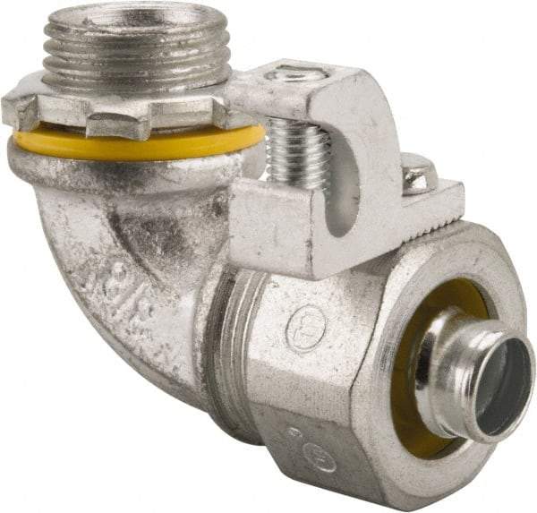 Cooper Crouse-Hinds - 3/8" Trade, Malleable Iron Threaded Angled Liquidtight Conduit Connector - Noninsulated - Top Tool & Supply