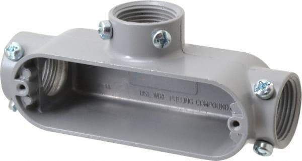 Cooper Crouse-Hinds - Form 5, T Body, 1" Trade, EMT, IMC, Rigid Aluminum Conduit Body - Rectangle, 6.33" OAL, 12.2 cc Capacity, Gray - Top Tool & Supply