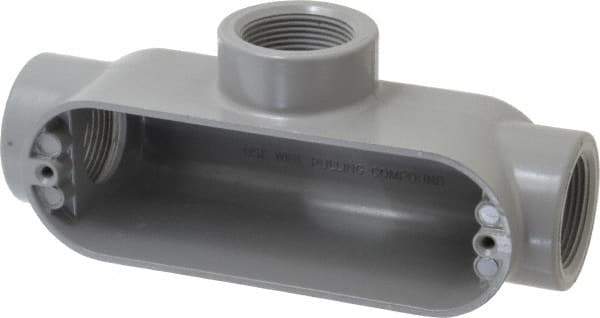 Cooper Crouse-Hinds - Form 5, T Body, 1-1/4" Trade, IMC, Rigid Aluminum Conduit Body - Oval/Rectangle, 8.45" OAL, 33.1 cc Capacity, Silver - Top Tool & Supply