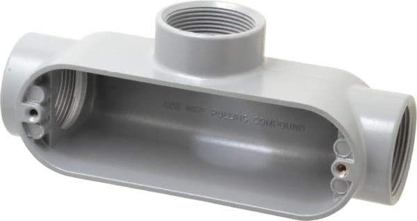 Cooper Crouse-Hinds - Form 5, T Body, 1-1/2" Trade, IMC, Rigid Aluminum Conduit Body - Oval/Rectangle, 8.45" OAL, 33.1 cc Capacity, Silver - Top Tool & Supply