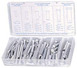 Precision Brand - 83 Piece, 3/16 to 1/2" Pin Diam, Clevis Pin Assortment - 1 to 2" Long, Steel, Zinc Plated - Top Tool & Supply