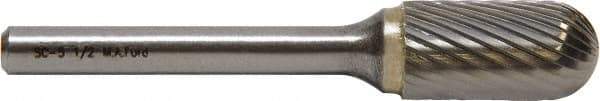 M.A. Ford - 1/4" Cut Diam, 1/4" Shank Diam, Cylinder with Radius Head Single Cut Burr - Carbide, Radius End, 5/8" LOC, 2" OAL - Top Tool & Supply