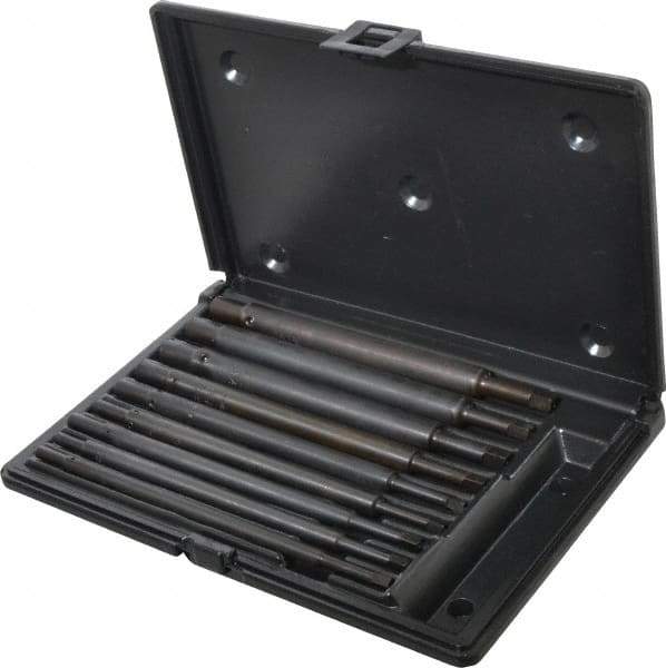 Walton - #0 to 1/2" Tap Extension Set - Alloy Steel, 8" Overall Length, 5/8" Max Outside Diam, 0.219, 0.318, 0.323, 0.367, 0.381, (4) 0.255" Extension Shank Diam, 9 Piece Set - Top Tool & Supply