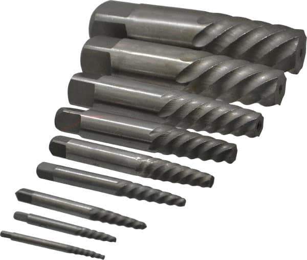 Interstate - 9 Piece Spiral Flute Screw Extractor Set - Screw Range 3/16 to 2-1/8" - Top Tool & Supply