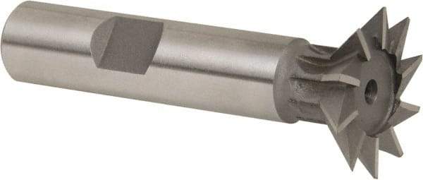 Whitney Tool Co. - 1" Diam x 1/4" Width of Cut, 45° Included Angle, High Speed Steel Dovetail Cutter - 1/2" Shank Diam, 2-1/2" Shank Length, 2-1/2" Overall Length, Weldon Flat, Uncoated - Top Tool & Supply