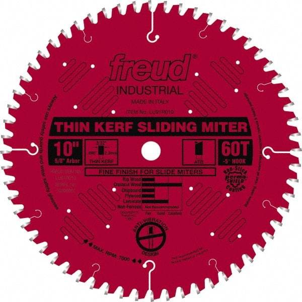 Freud - 10" Diam, 5/8" Arbor Hole Diam, 60 Tooth Wet & Dry Cut Saw Blade - Carbide-Tipped, Standard Round Arbor - Top Tool & Supply