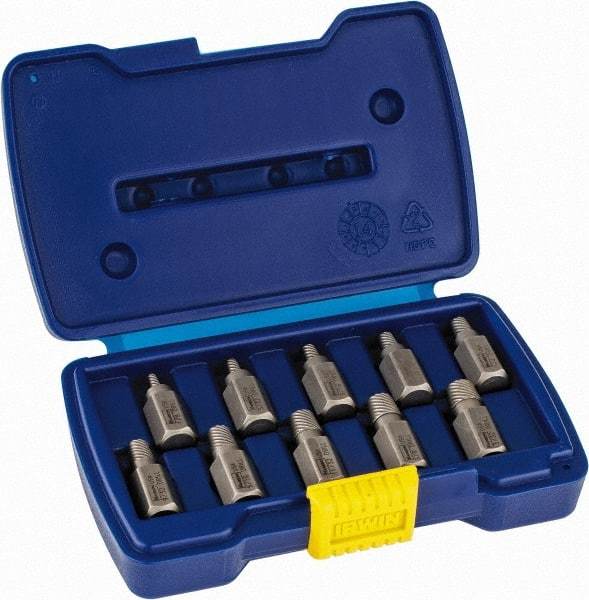 Irwin Hanson - 10 Piece Spiral Flute Screw Extractor Set - Screw Range 1/8 to 13/32" - Top Tool & Supply