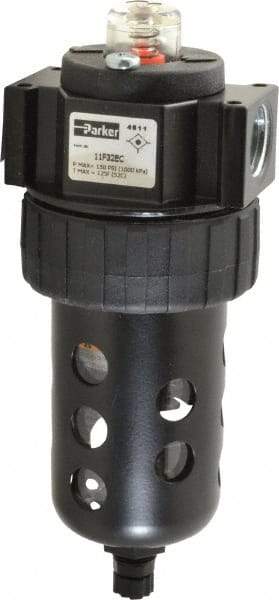 Parker - 1/2" Port, 46 CFM Coalescing Filter - Polycarbonate Bowl, Manual Drain, Modular Connection, 150 Max psi - Top Tool & Supply