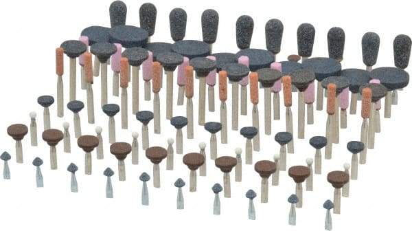 Grier Abrasives - 100 Piece Aluminum Oxide Vitrified Mounted Stone Abrasive Point Set - Assorted Shapes - Top Tool & Supply