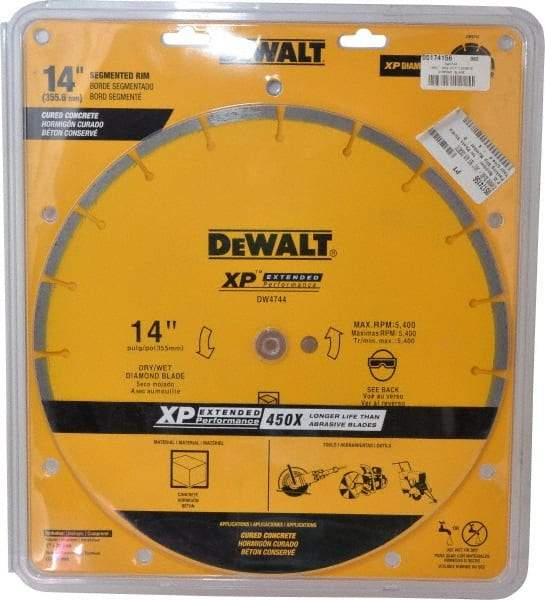 DeWALT - 14" Diam, 1" Arbor Hole Diam, Wet & Dry Cut Saw Blade - Diamond-Tipped, Standard Round Arbor - Top Tool & Supply