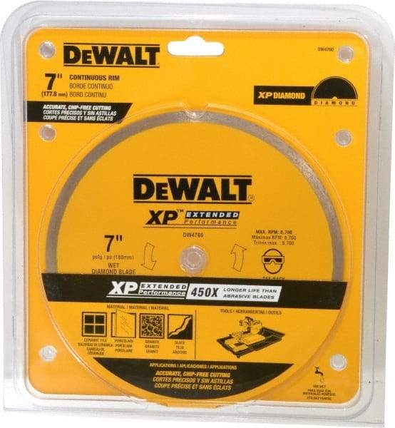 DeWALT - 7" Diam, 5/8" Arbor Hole Diam, Wet & Dry Cut Saw Blade - Diamond-Tipped, Standard Round Arbor - Top Tool & Supply