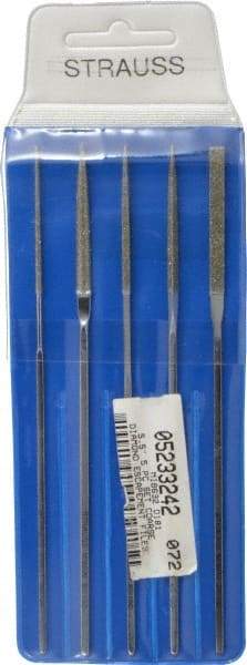 Strauss - 5 Piece Diamond Pattern File Set - 5-1/2" Long, Coarse Coarseness, Square Handle, Set Includes Equalling, Half Round, Round, Square - Top Tool & Supply