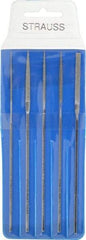 Strauss - 5 Piece Diamond Pattern File Set - 5-1/2" Long, Fine Coarseness, Square Handle, Set Includes Equalling, Half Round, Round, Square - Top Tool & Supply