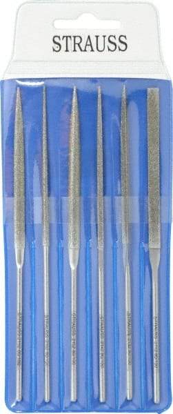 Strauss - 6 Piece Diamond Pattern File Set - 5-1/2" Long, Coarse Coarseness, Round Handle, Set Includes Crossing, Equalling, Half Round, Round, Square, Three Square - Top Tool & Supply