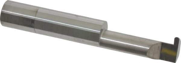 Accupro - 0.07" Groove Width, 3/8" Min Hole Diam, 1" Max Hole Depth, Full Radius Grooving Tool - 0.11" Projection, 1-1/5" Shank Length, 2-1/2" OAL, 0.035" Radius, Solid Carbide, Bright Finish - Exact Industrial Supply