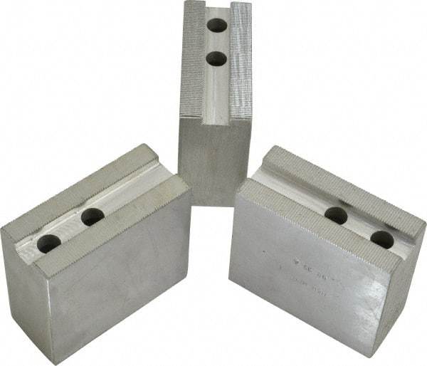 H & R Manufacturing - 11" Chuck Capacity, 1.5mm x 60° Serrated Attachment, Square Soft Lathe Chuck Jaw - 3 Jaws, Aluminum, 1.181" Btw Mount Hole Ctrs, 4" Long x 1-3/4" Wide x 3-1/2" High, 0.63" Groove, 12mm Fastener - Top Tool & Supply