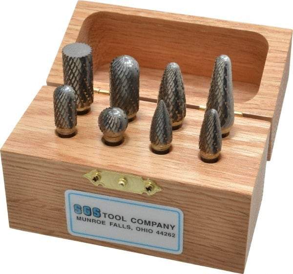 SGS Pro - 8 Piece, 1/4" Shank Burr Set - Tungsten Carbide, Multiple Head Shape - Top Tool & Supply