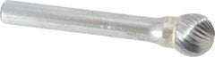 SGS Pro - 7/16" Cut Diam, 1/4" Shank Diam, Ball Head Single Cut Burr - Carbide, Radius End, 3/8" LOC - Top Tool & Supply