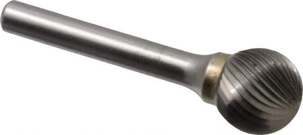 SGS Pro - 5/8" Cut Diam, 1/4" Shank Diam, Ball Head Single Cut Burr - Carbide, Radius End, 9/16" LOC - Top Tool & Supply