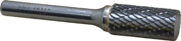 SGS Pro - 1/2" Cut Diam, 1/4" Shank Diam, Cylinder Head Double Cut Burr - Carbide, Flat End, 1" LOC, 2-3/4" OAL - Top Tool & Supply