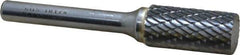 SGS Pro - 1/2" Cut Diam, 1/4" Shank Diam, Cylinder Head Double Cut Burr - Carbide, Flat End, 1" LOC, 2-3/4" OAL - Top Tool & Supply