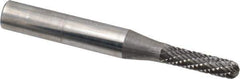 SGS Pro - 5/32" Cut Diam, 1/4" Shank Diam, Cylinder with Radius Head Double Cut Burr - Carbide, Radius End, 5/8" LOC - Top Tool & Supply