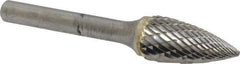 SGS Pro - 1/2" Cut Diam, 1/4" Shank Diam, Tree Head Double Cut Burr - Carbide, Point End, 1" LOC, 2-3/4" OAL - Top Tool & Supply