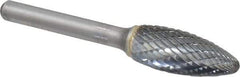 SGS Pro - 1/2" Cut Diam, 1/4" Shank Diam, Flame Head Double Cut Burr - Carbide, Radius End, 1-1/4" LOC - Top Tool & Supply