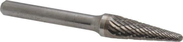 SGS Pro - 3/8" Cut Diam, 1/4" Shank Diam, Taper Head Double Cut Burr - Carbide, Radius End, 1-1/16" LOC - Top Tool & Supply