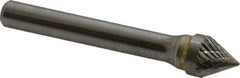 SGS Pro - 3/8" Cut Diam, 1/4" Shank Diam, Cone Head Double Cut Burr - Carbide, Point End, 5/16" LOC, 2-1/16" OAL - Top Tool & Supply