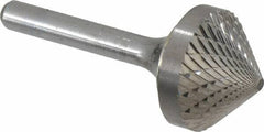 SGS Pro - 1" Cut Diam, 1/4" Shank Diam, Cone Head Double Cut Burr - Carbide, Point End, 1/2" LOC, 2-1/4" OAL - Top Tool & Supply