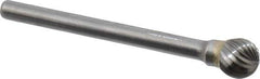 SGS Pro - 1/4" Cut Diam, 1/8" Shank Diam, Ball Head Single Cut Burr - Carbide, Radius End, 7/32" LOC, 2" OAL - Top Tool & Supply