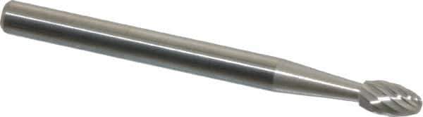 SGS Pro - 1/8" Cut Diam, 1/8" Shank Diam, Oval Head Single Cut Burr - Carbide, Radius End, 7/32" LOC, 1-1/2" OAL - Top Tool & Supply