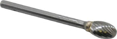 SGS Pro - 1/4" Cut Diam, 1/8" Shank Diam, Oval Head Single Cut Burr - Carbide, Radius End, 3/8" LOC - Top Tool & Supply