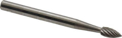 SGS Pro - 1/8" Cut Diam, 1/8" Shank Diam, Flame Head Single Cut Burr - Carbide, Radius End, 1/4" LOC, 1-1/2" OAL - Top Tool & Supply