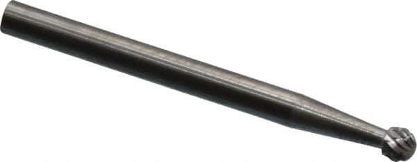 SGS Pro - 1/8" Cut Diam, 1/8" Shank Diam, Ball Head Double Cut Burr - Carbide, Radius End, 1/8" LOC, 1-1/2" OAL - Top Tool & Supply