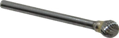 SGS Pro - 1/4" Cut Diam, 1/8" Shank Diam, Ball Head Double Cut Burr - Carbide, Radius End, 7/32" LOC, 2" OAL - Top Tool & Supply